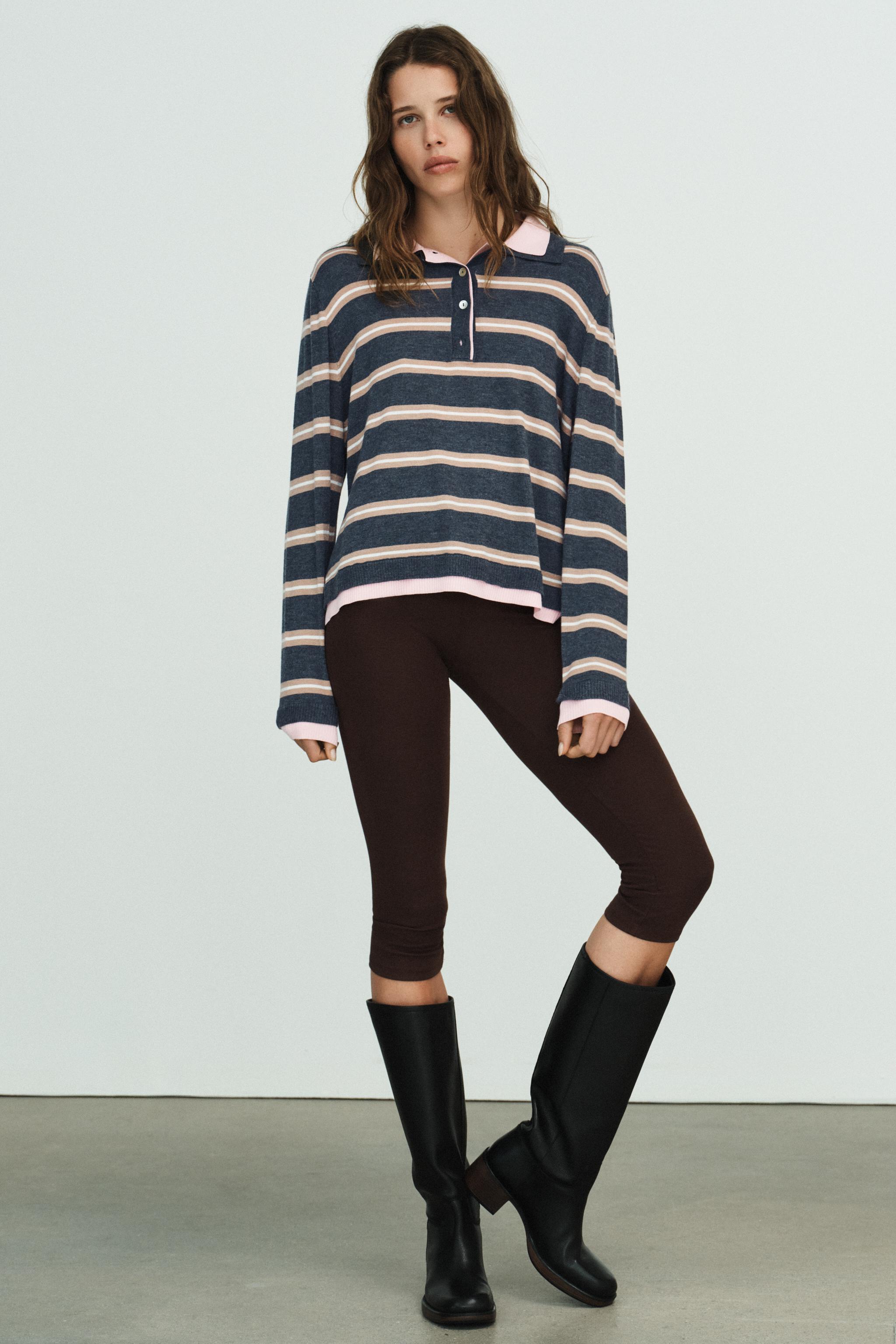 STRIPED COMBINED KNIT POLO SHIRT